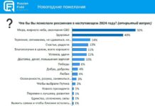 «Мира, мирного неба и окончания СВО» стали главными желаниями россиян на 2024 год