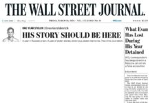 На обложке The Wall Street Journal разместили «ненаписанную статью» Эвана Гершковича в честь года со дня его задержания в России