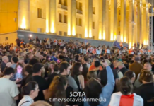 Многотысячная толпа у здания Парламента Грузии