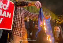 В Грузии протестующие сожгли флаг правящей партии «Грузинская мечта»