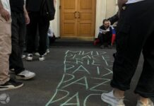 Силовики записали паспортные данные человека, написавшего на асфальте слово «мир» на восьми языках у здания Верховного суда